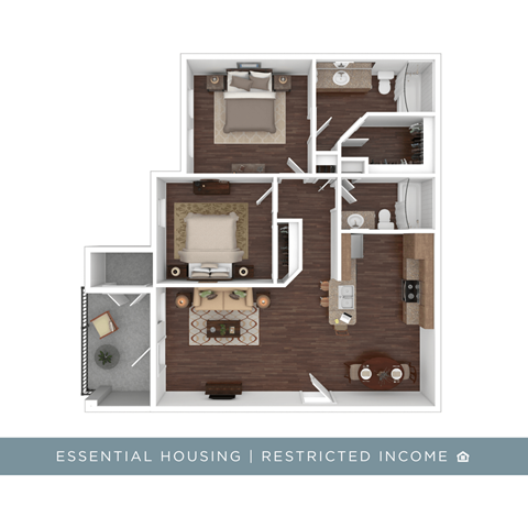 Floor plan for 2 beds, 2 baths, 960 sqft